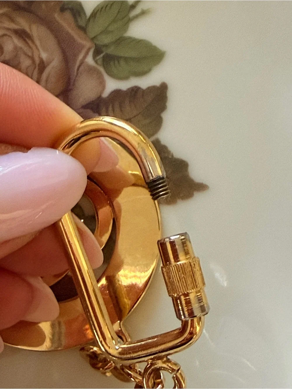 Gucci Gold Tone Keychain with Green and Red Accent